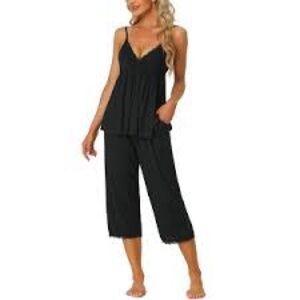 Max Studio Black Capri Loungewear Pajama Set Sz S